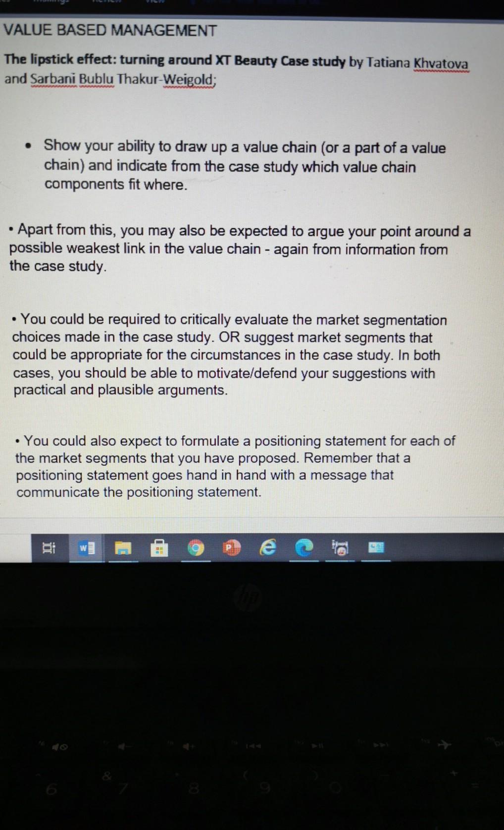 Value Based Management and case study The