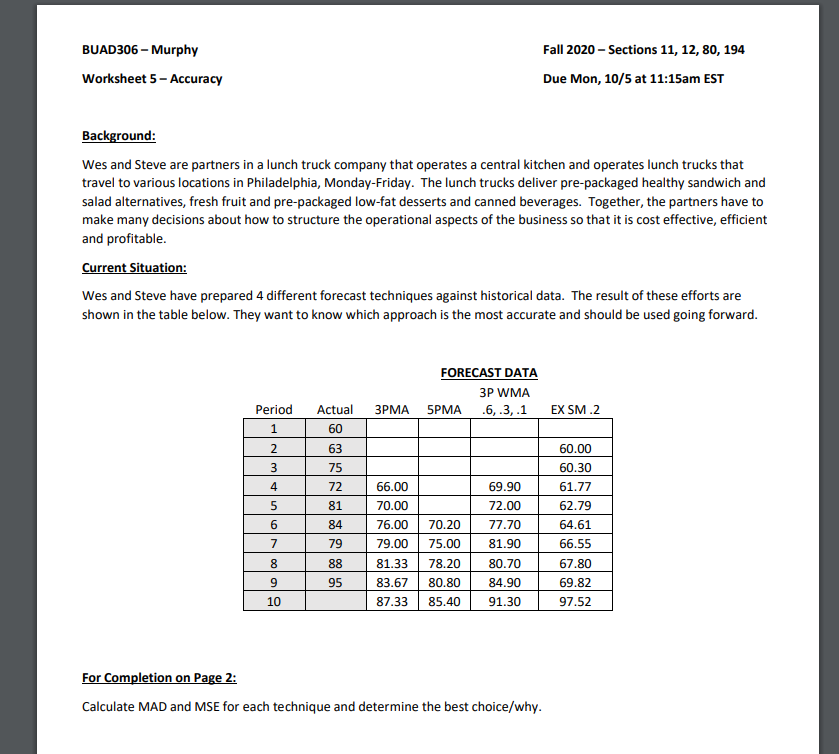 BUAD 306 - Murphy Worksheet 5 - Accuracy Fall