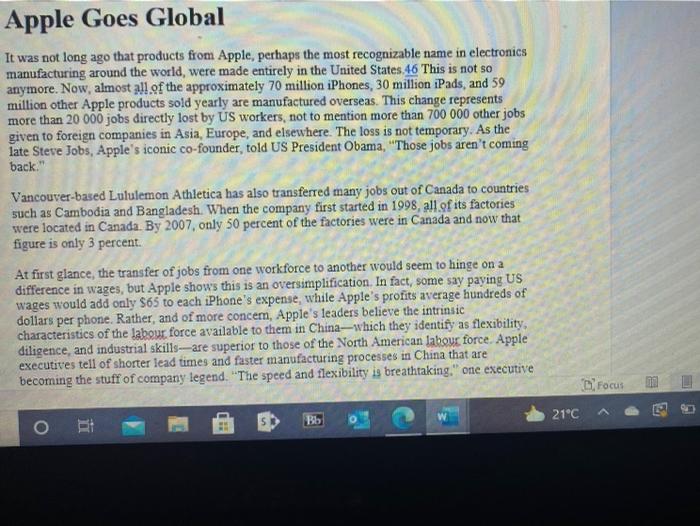 help asap please !:) Apple Goes Global It was not