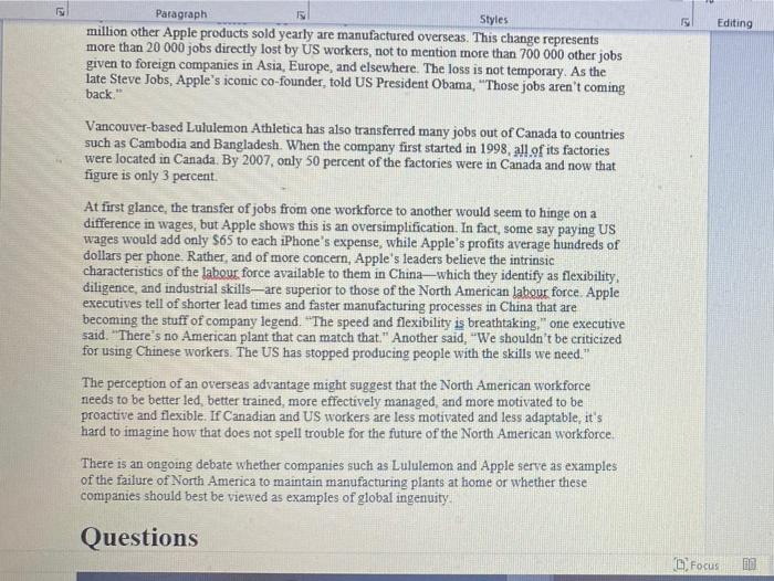 help asap please !:) Apple Goes Global It was not