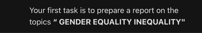 prepare a report on the topic. " GENDER EQUALITY