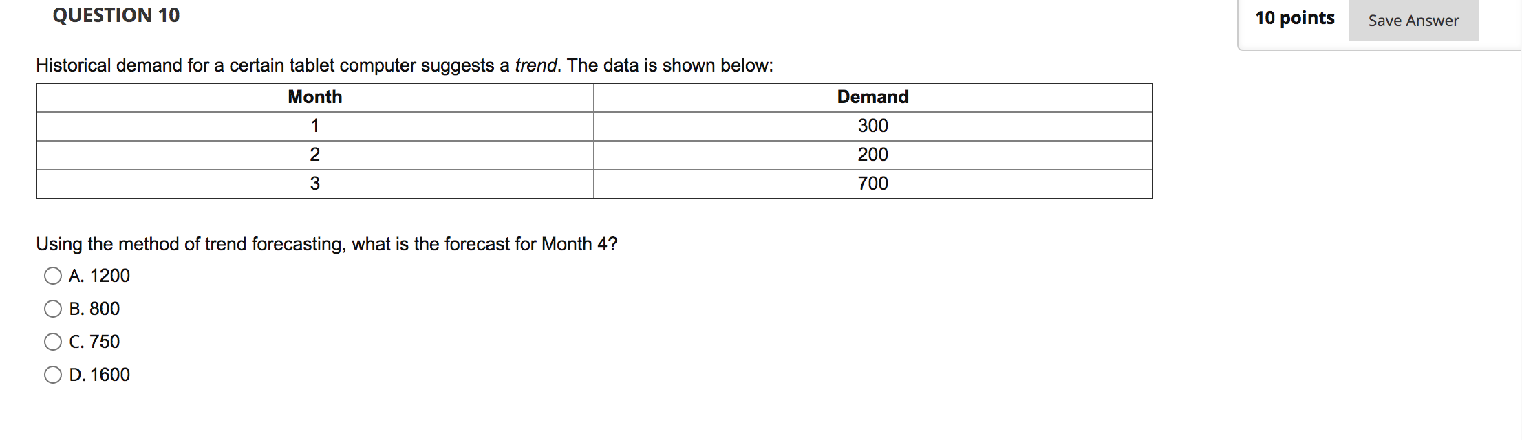 Historical demand for a certain tablet computer