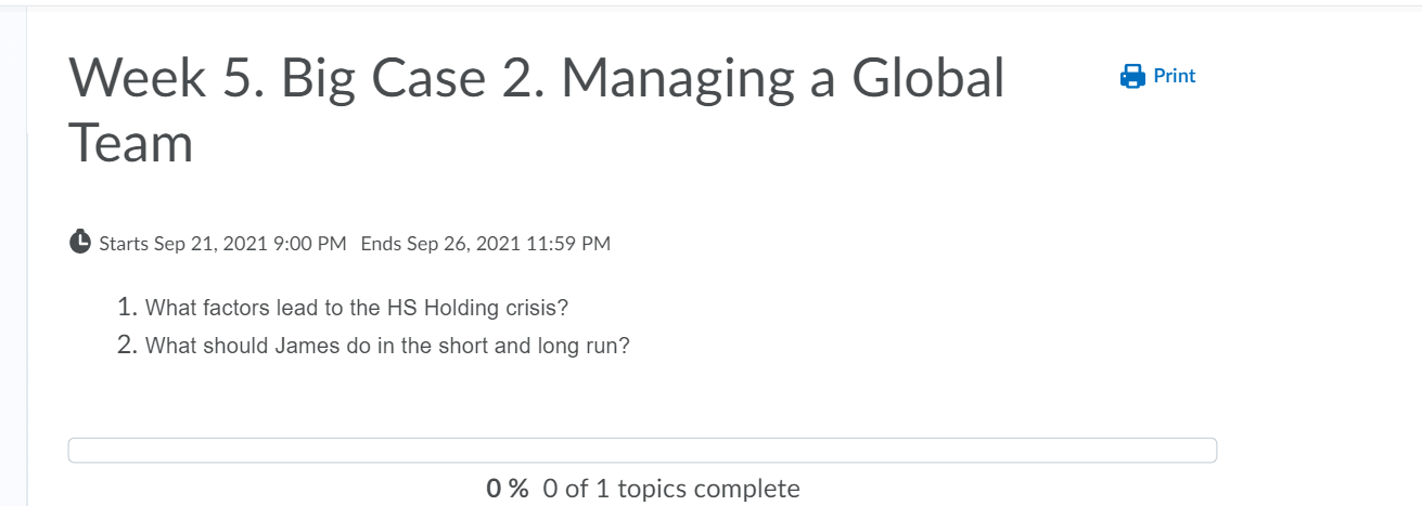 Print Week 5. Big Case 2. Managing a Global Team