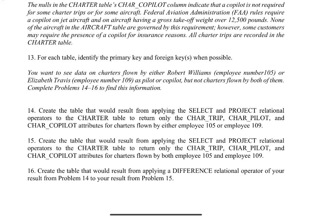 Database name: Cho3_AviaCo Table name: CHARTER