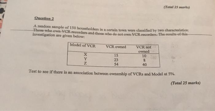 (Total 25 marks) Question 2 A random sample of