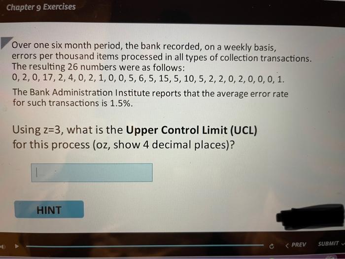 Excercise 8.5 Chapter 9 Exercises Over one six