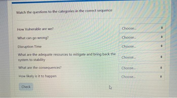 Match the questions to the categories in the