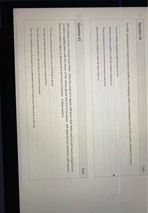 2 pts D Question 42 The ABC development company