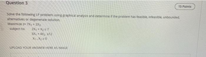 Question 3 15 Points Solve the following LP