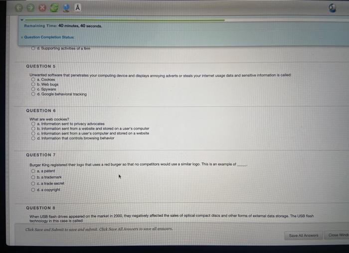 Remaining Time: 40 minutes, 40 seconds. Question