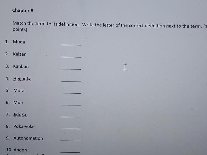 PLEASE DO IT FAST.. Chapter 8 Match the term to