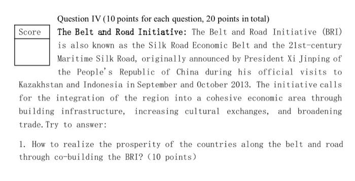 Question IV ( 10 points for each question, 20