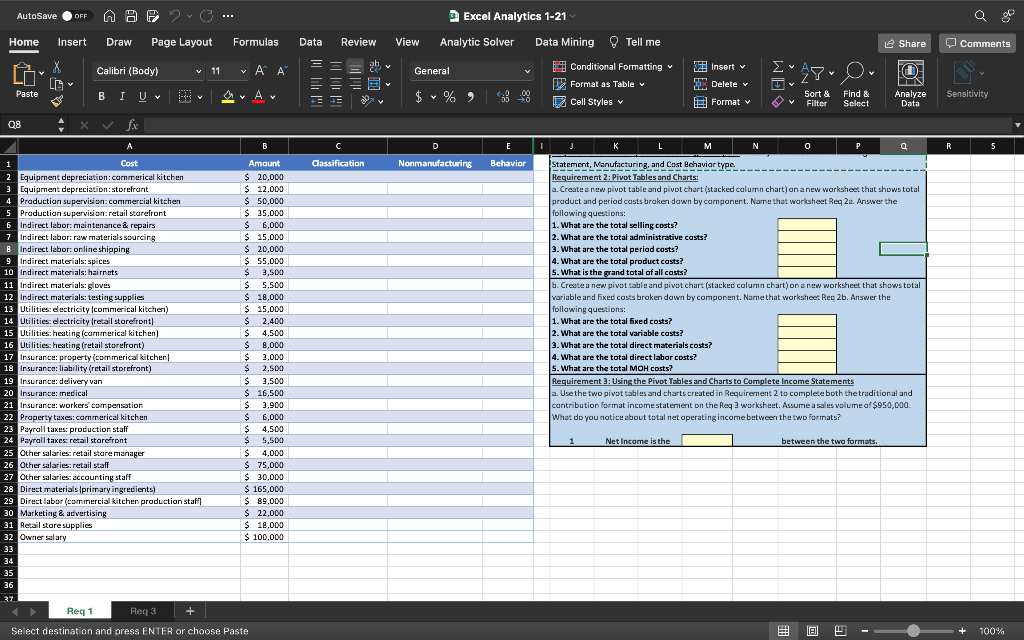 AutoSave OFF AAA2G ... Excel Analytics 1-21 Home
