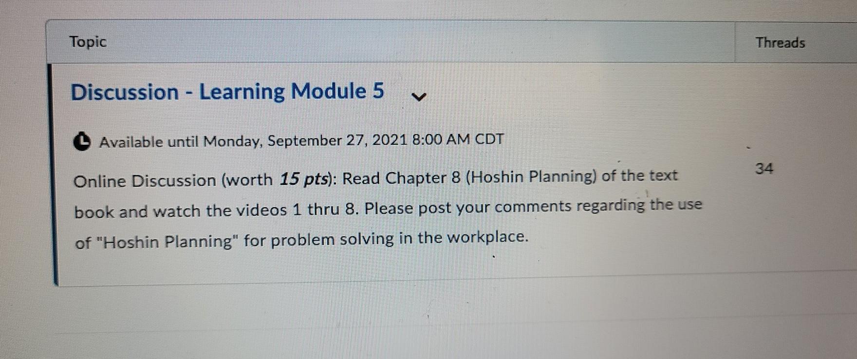 Topic Threads Discussion - Learning Module 5 y