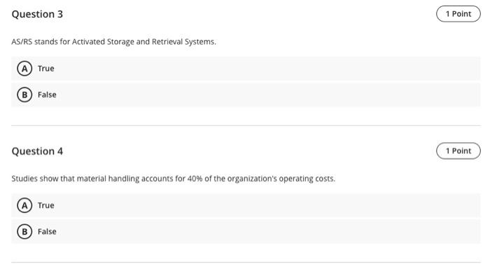 Question 1 1 Point Material handling function