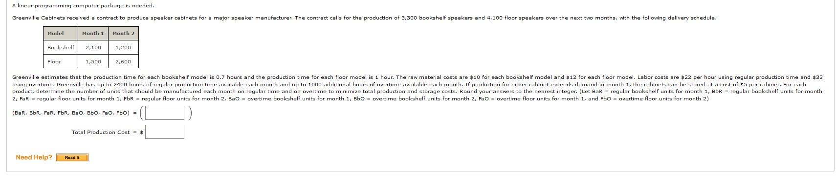 A linear programming computer package is needed.