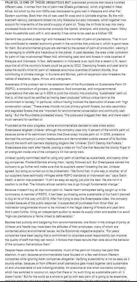 Consider the case study: Palm Oil and Its