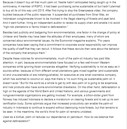 Consider the case study: Palm Oil and Its