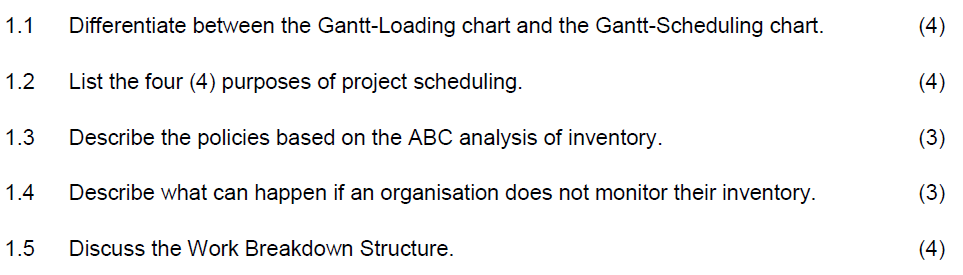 1.1 Differentiate between the Gantt-Loading chart
