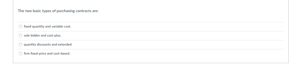 The two basic types of purchasing contracts are: