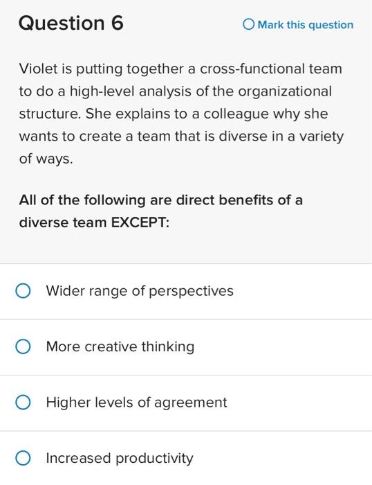 Question 3 Mark this question Which of the