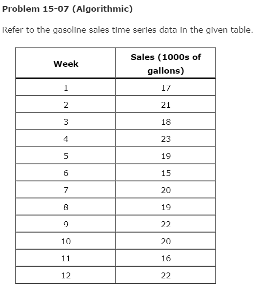 Problem 15-07 (Algorithmic) Refer to the gasoline