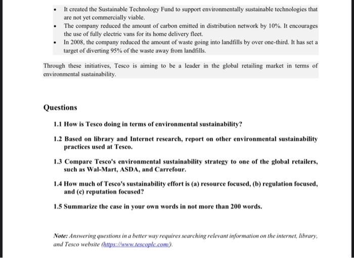 Environmental Sustainability at Tesco PLC. UK