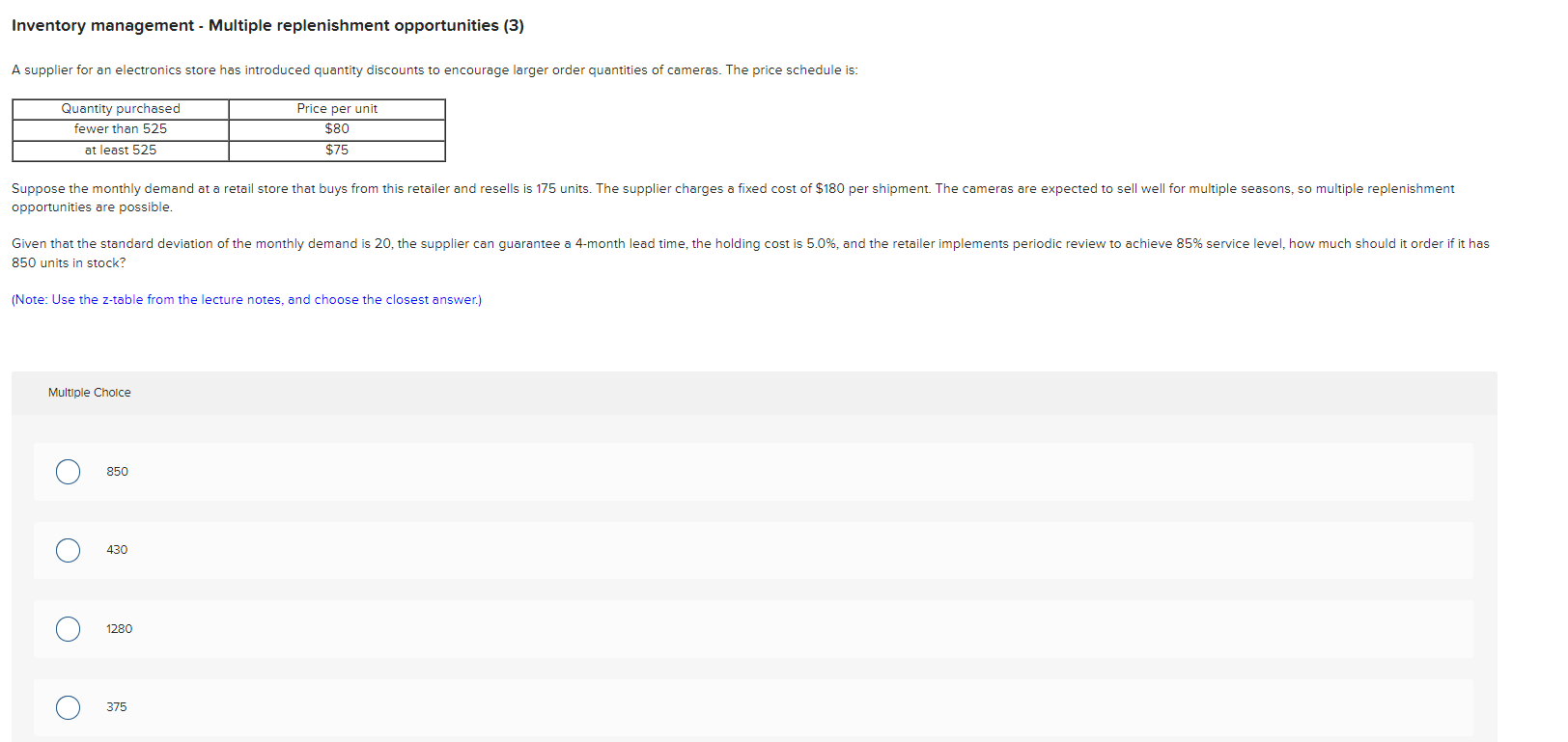 Inventory management - Multiple replenishment