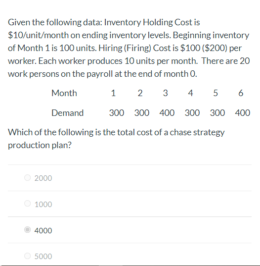 Given the following data: Inventory Holding Cost
