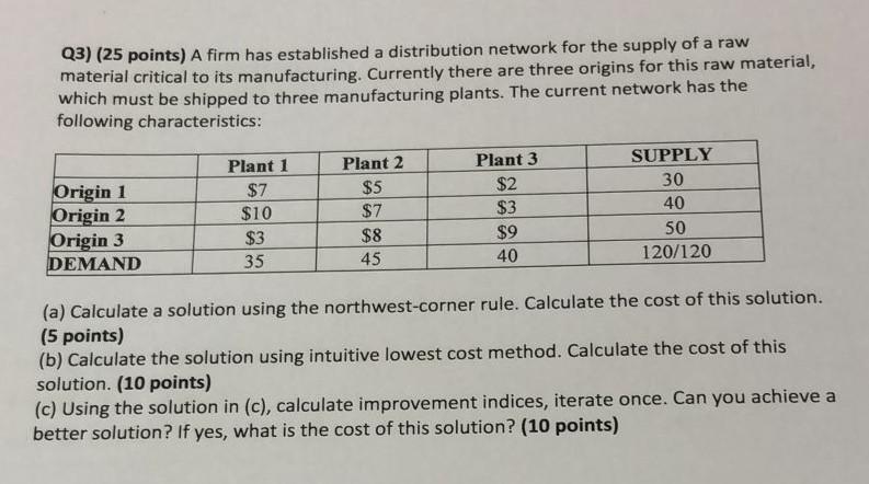 Q3) (25 points) A firm has established a