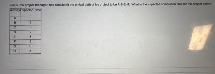 Julius, the project manager, has calculated the