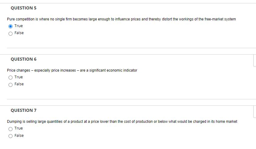 QUESTION 5 Pure competition is where no single