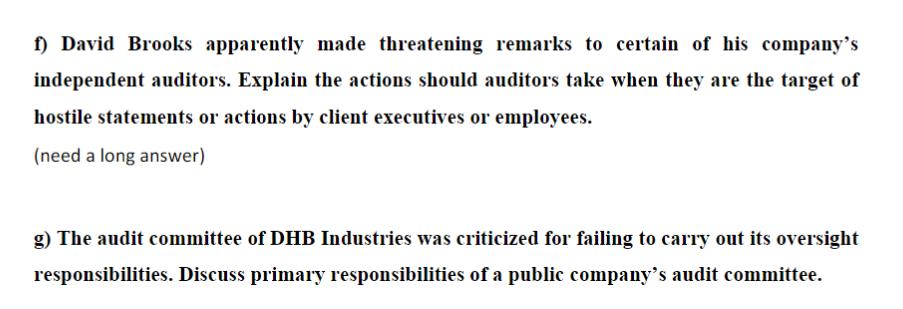 f) David Brooks apparently made threatening