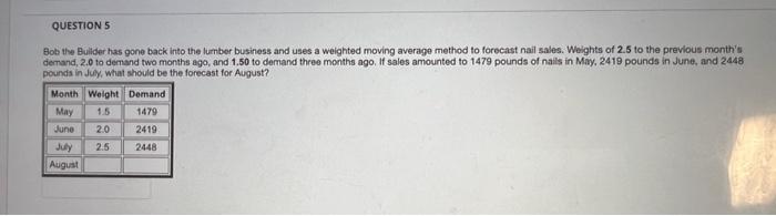 QUESTION 5 Bob the Builder has gone back into the