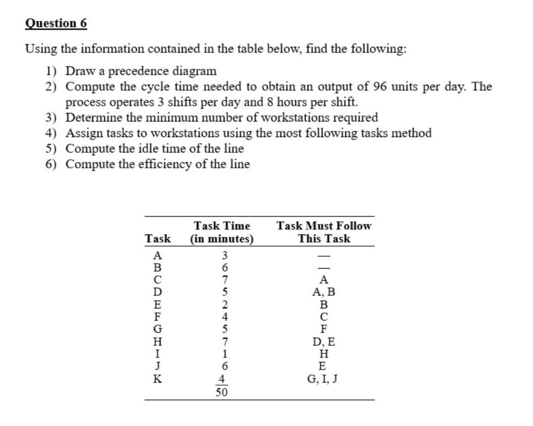 Question 6 Using the information contained in the