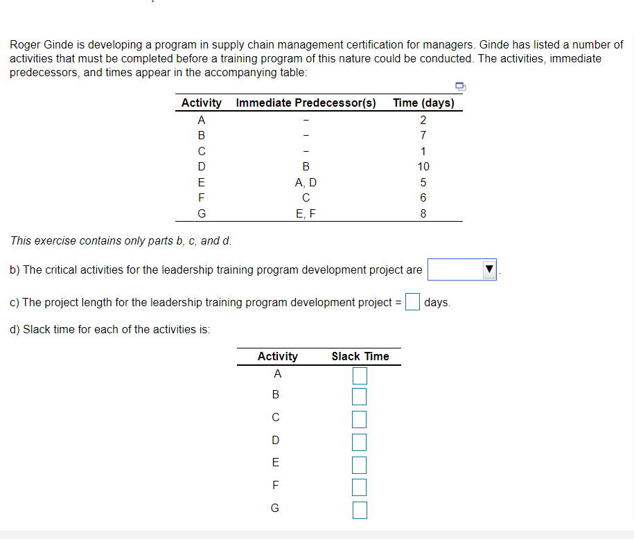 Roger Ginde is developing a program in supply