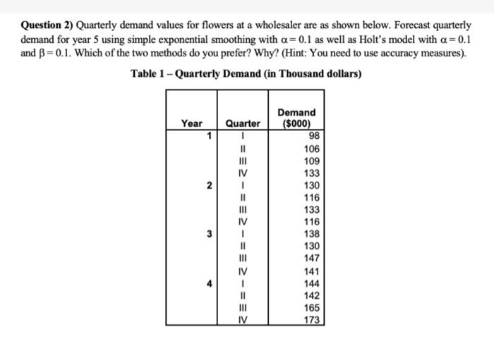 please use excel and show formulas Question 2)