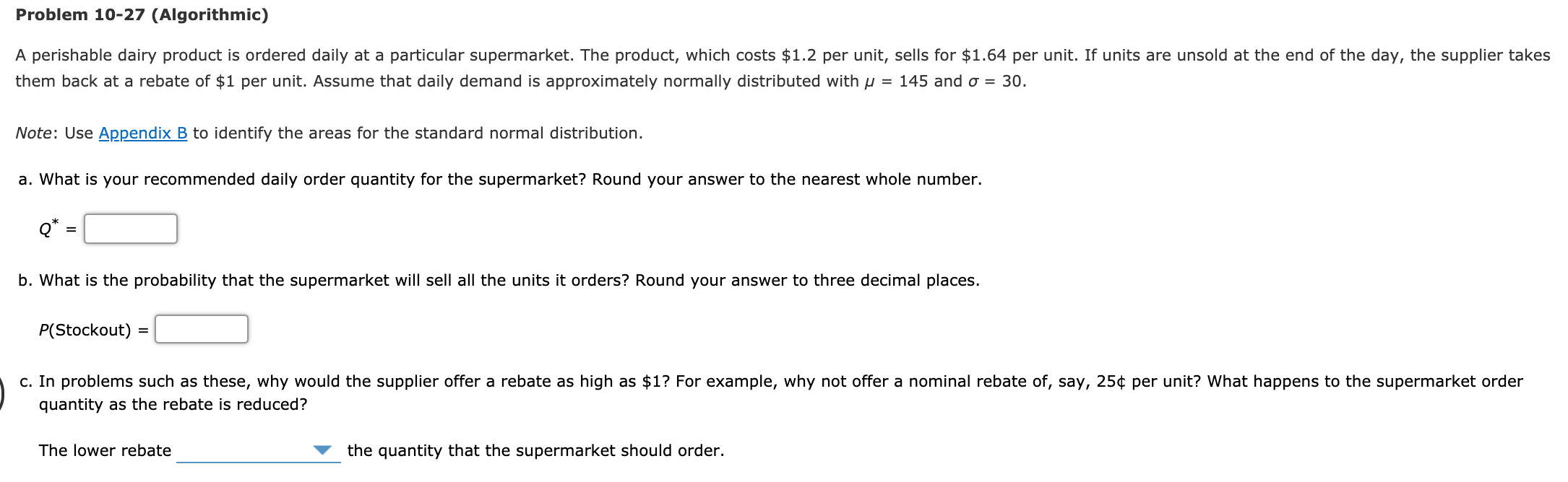 Problem 10-27 (Algorithmic) A perishable dairy