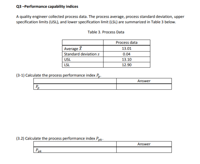 Q3-Performance capability indices A quality