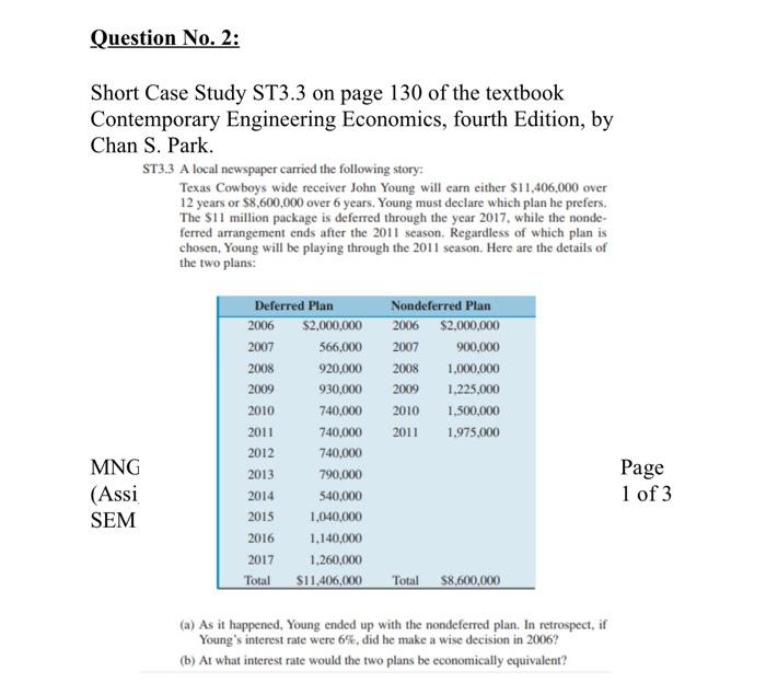 Question No. 2: Short Case Study ST3.3 on page