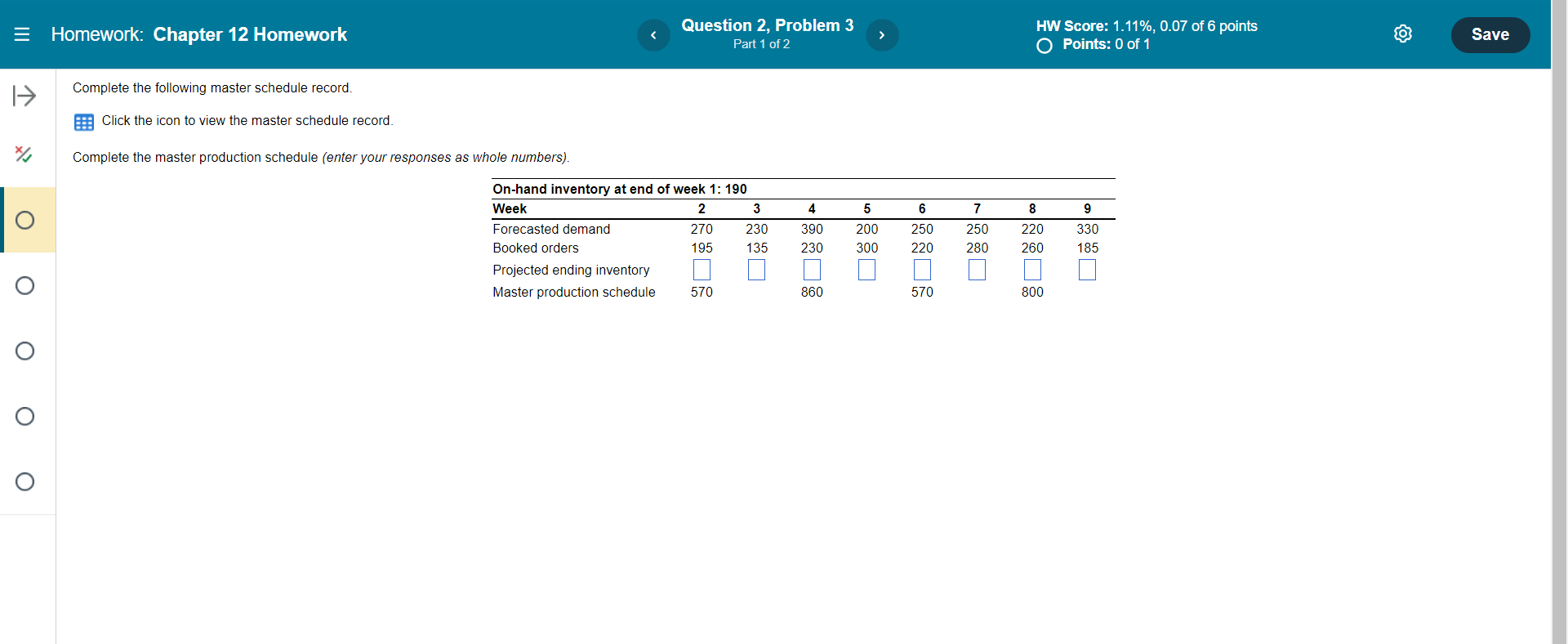 Complete the following master schedule record.