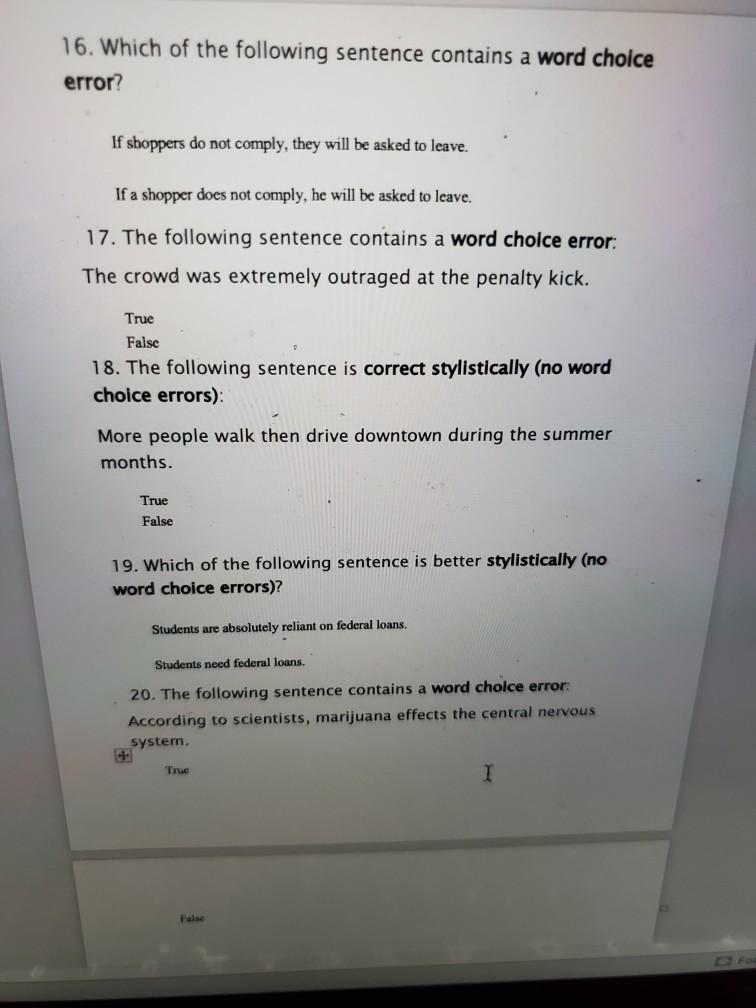 16. Which of the following sentence contains a