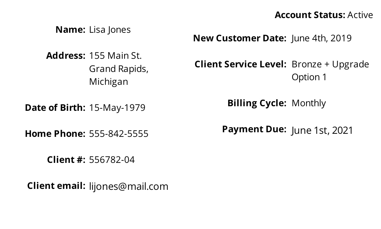 Account Status: Active Name: Lisa Jones New