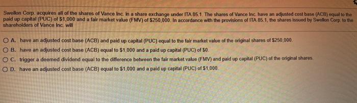 Swellon Corp. acquires all of the shares of Vance