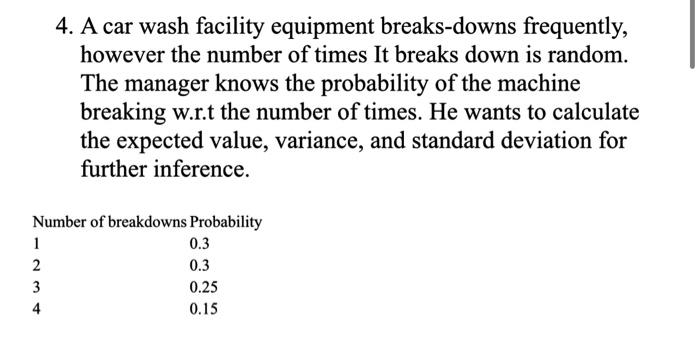 4 4. A car wash facility equipment breaks-downs