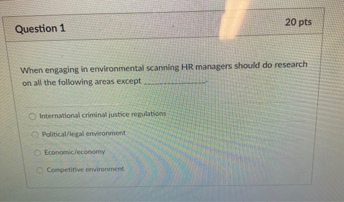 10 pts Question 2 The role of the HR Professional