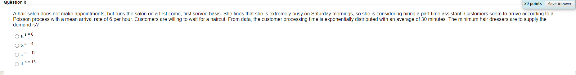 Question 3 20 points Save Answer A hair salon