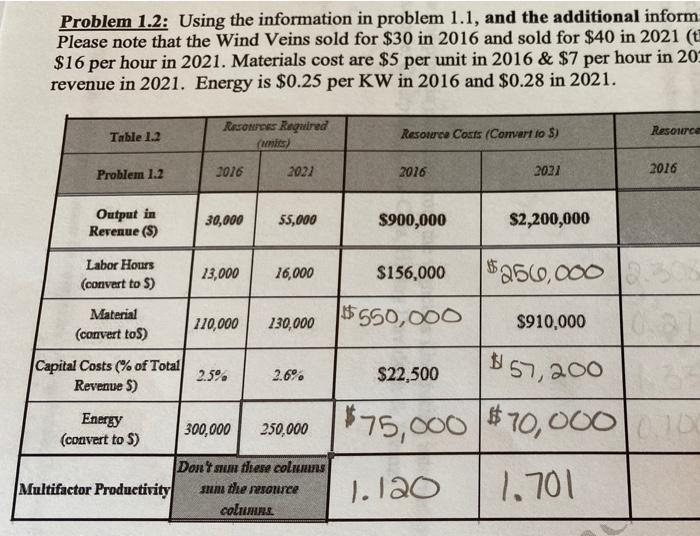 Problem 1.2. Using the information in problem
