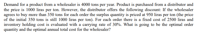 Demand for a product from a wholesaler is 4000