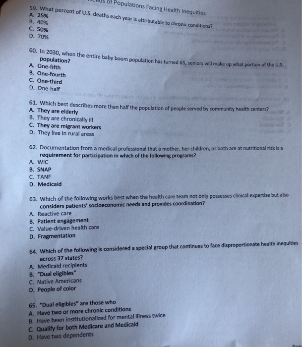 Populations Facing Health Inequities 59. What